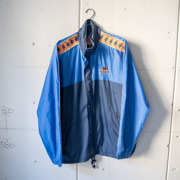 1990s 'KAPPA' blue×navy×orange sleeve line design nylon jacket