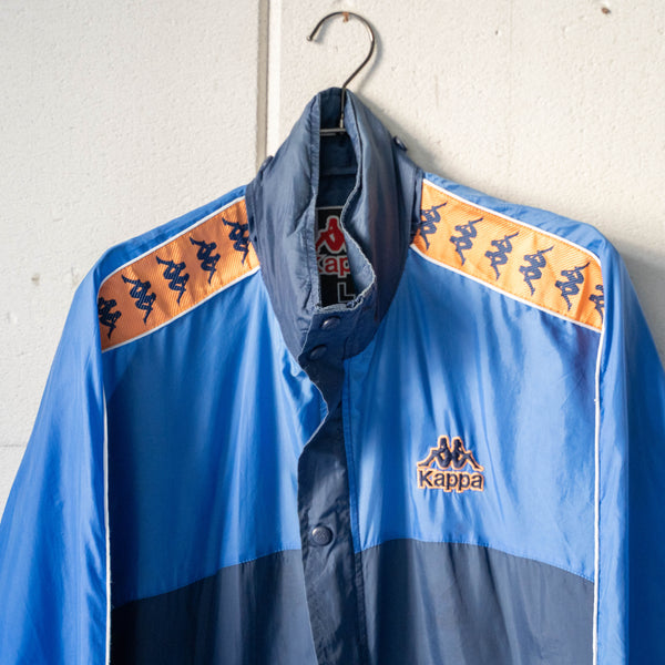 1990s 'KAPPA' blue×navy×orange sleeve line design nylon jacket