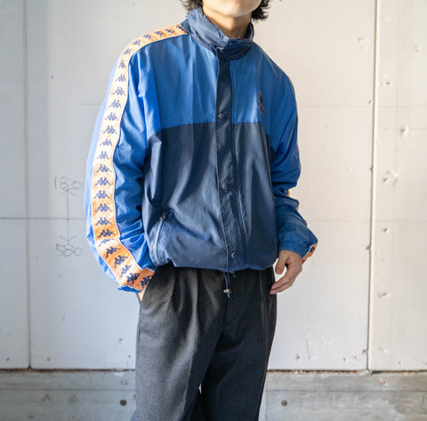 1990s 'KAPPA' blue×navy×orange sleeve line design nylon jacket