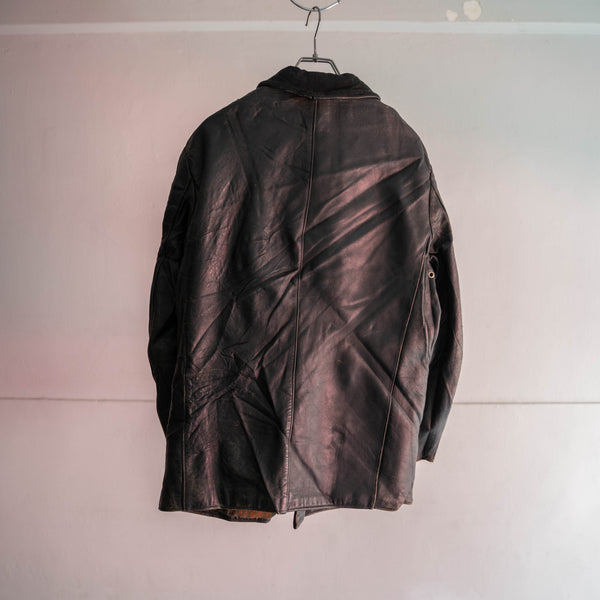 around 1970s France black corbusier leather jacket -wool collar-