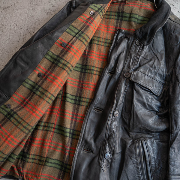 around 1970s France black corbusier leather jacket -wool collar-