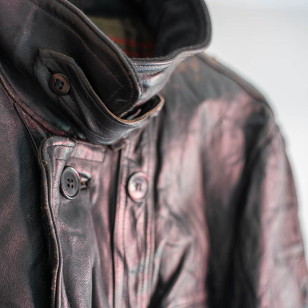 around 1970s France black corbusier leather jacket -wool collar-