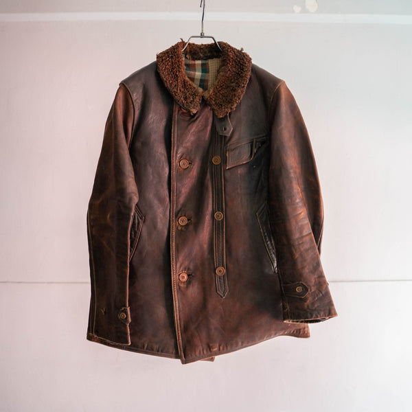 1940s France brown corbusier leather jacket -with fur-