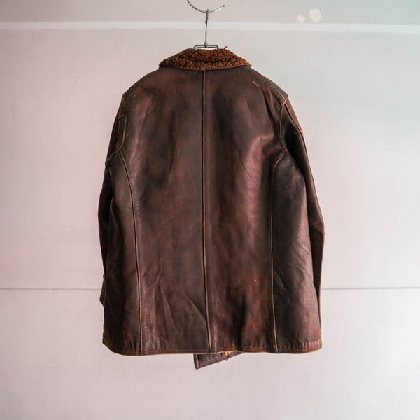 1940s France brown corbusier leather jacket -with fur-