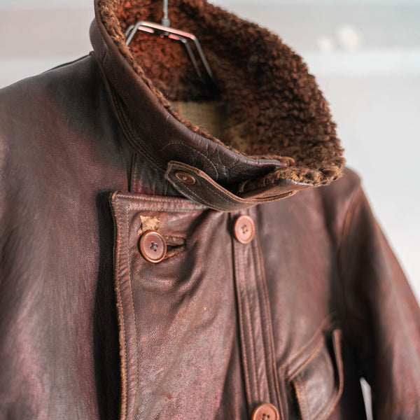 1940s France brown corbusier leather jacket -with fur-