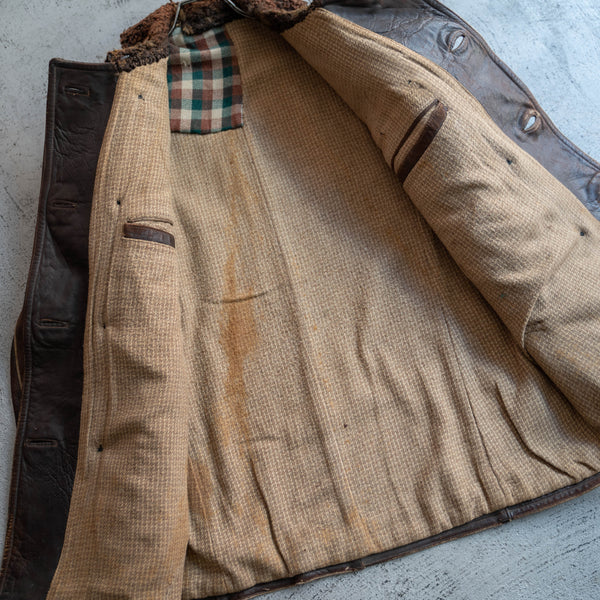 1940s France brown corbusier leather jacket -with fur-