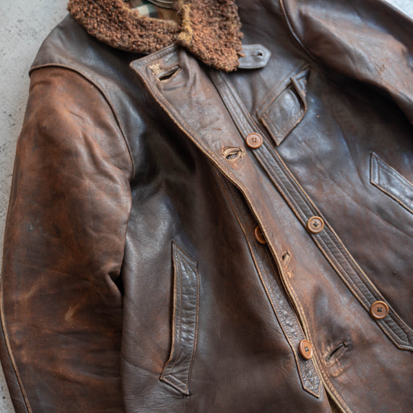 1940s France brown corbusier leather jacket -with fur-
