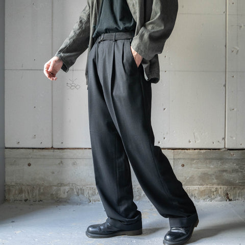 1990s Japan vintage black color wool two tuck slacks