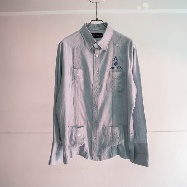 1990s light blue linen cuba l/s shirt -with embroidery-