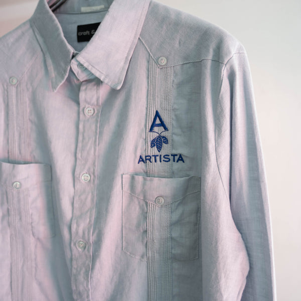 1990s light blue linen cuba l/s shirt -with embroidery-