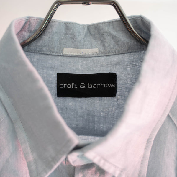 1990s light blue linen cuba l/s shirt -with embroidery-