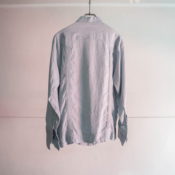1990s light blue linen cuba l/s shirt -with embroidery-