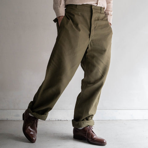 around 1970s Germany green HBT work pants -with belt- 'dead stock'