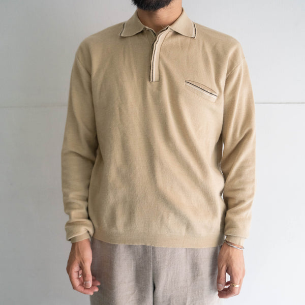 1970-80s italy camel brown color knit polo shirt