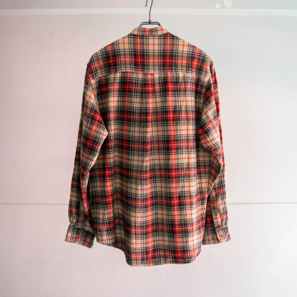 1990s red based multi stripe no collar  l/s shirt