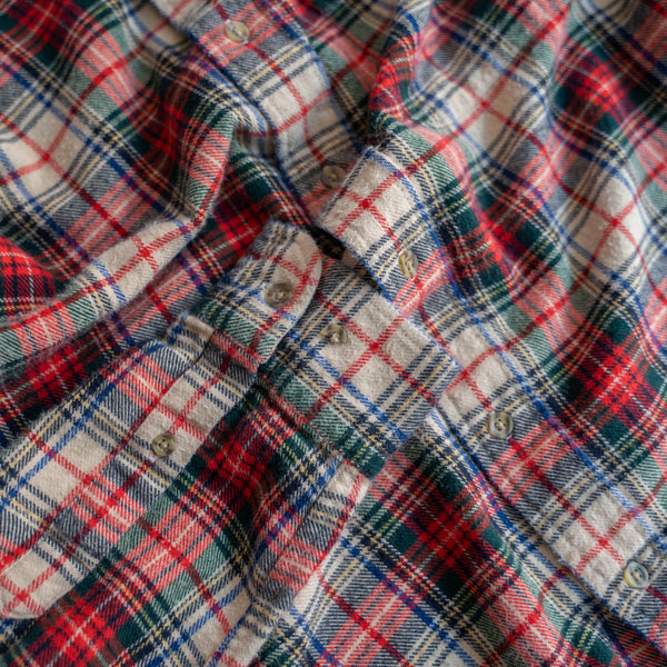 1990s red based multi stripe no collar  l/s shirt
