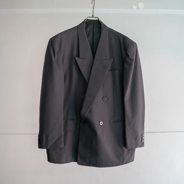 1990s Japan vintage dark green stripe double breasted set up