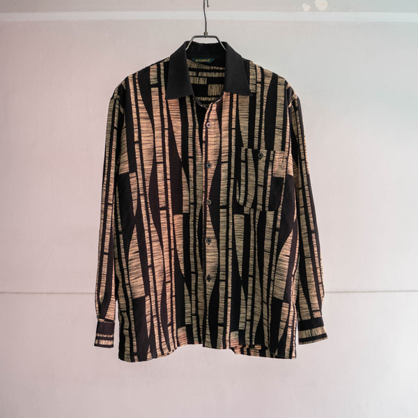 1990s black × beige all over pattern l/s shirt