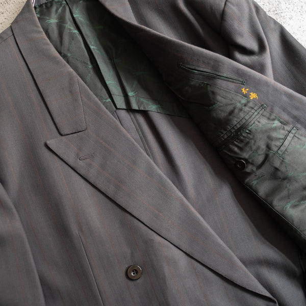 1990s Japan vintage dark green stripe double breasted set up