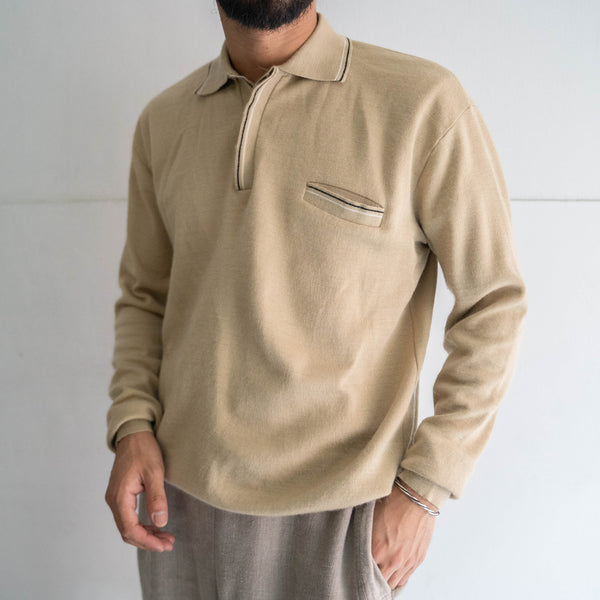 1970-80s italy camel brown color knit polo shirt