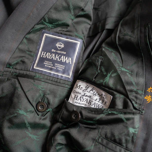 1990s Japan vintage dark green stripe double breasted set up