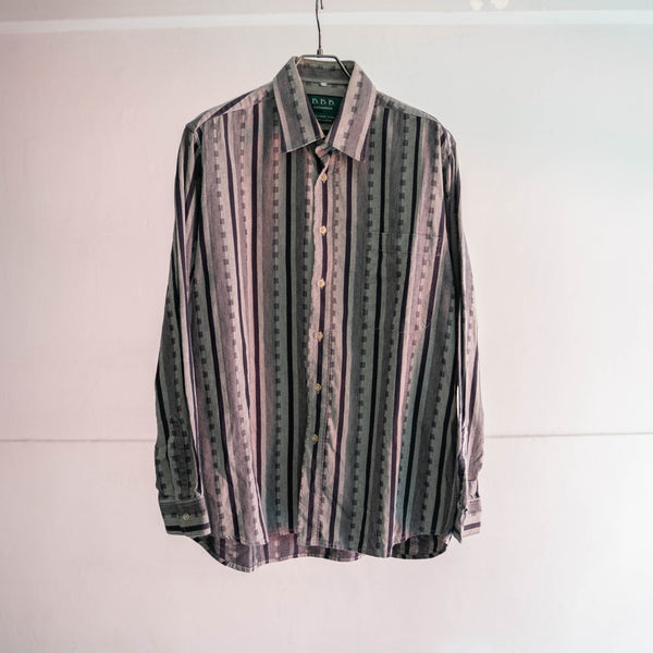 1990s Europe gray based stripe l/s shirt