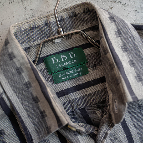 1990s Europe gray based stripe l/s shirt
