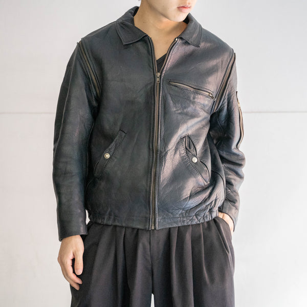 1970-80s French military pilot leather jacket -black color & detachable arms-