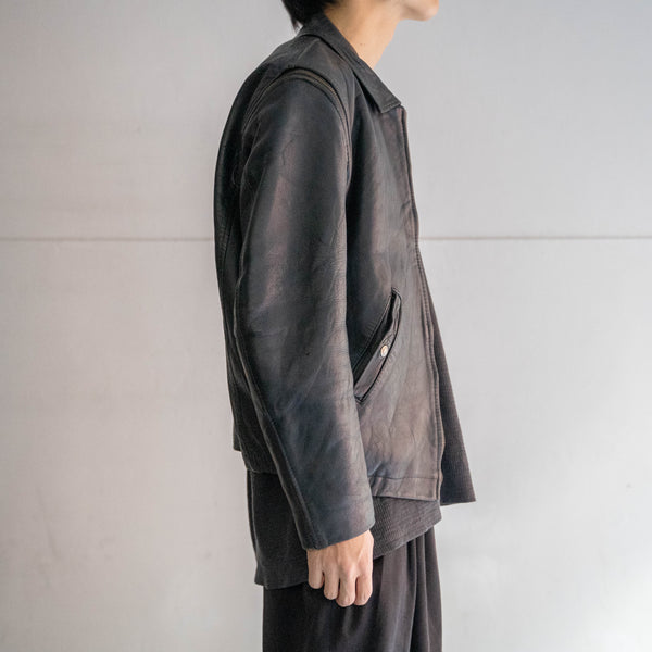 1970-80s French military pilot leather jacket -black color & detachable arms-