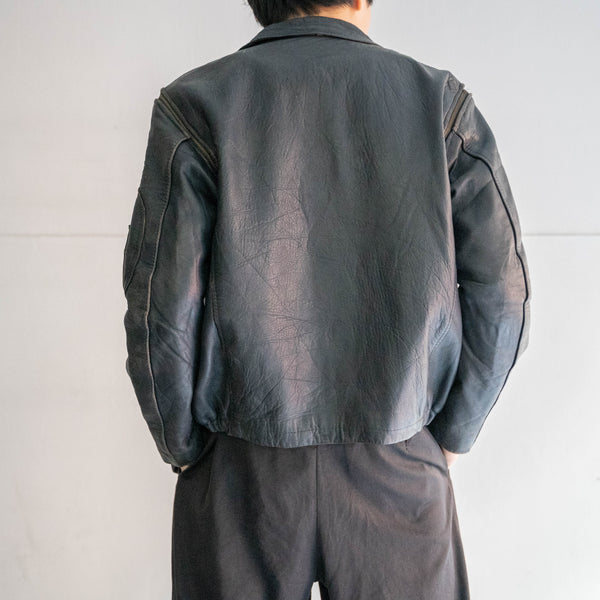 1970-80s French military pilot leather jacket -black color & detachable arms-