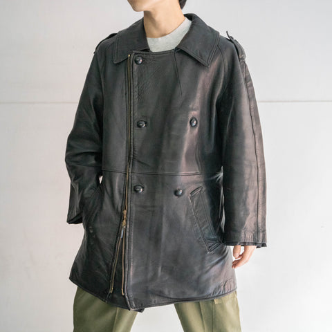 1980s French military black leather motorcycle coat – gochic vintage