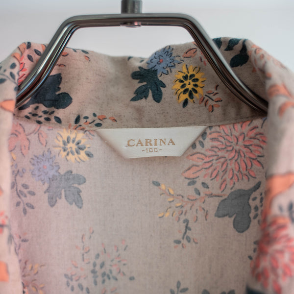 2000s brown based flower pattern pajama shirt