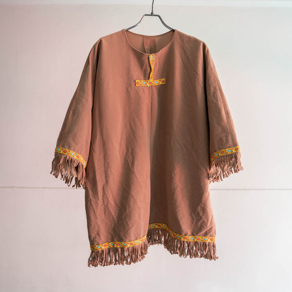 1990-00s brown fake suede ethnic smock jacket -3