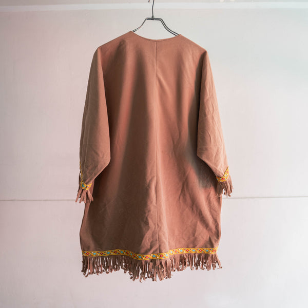 1990-00s brown fake suede ethnic smock jacket -3