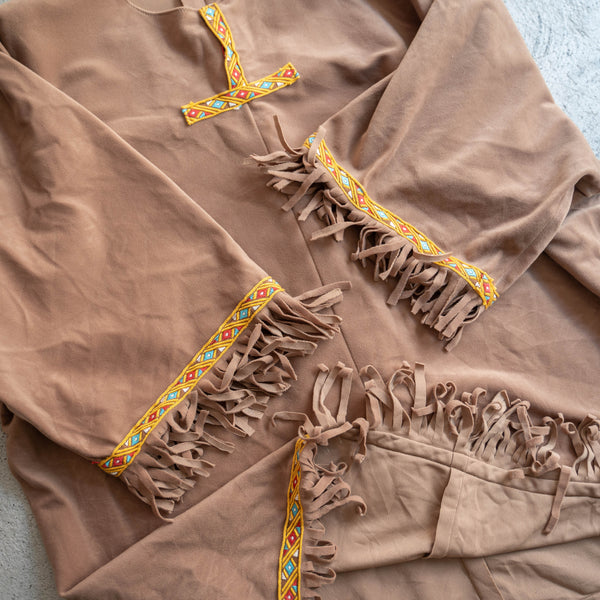 1990-00s brown fake suede ethnic smock jacket -3