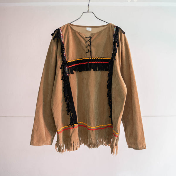 1990-00s brown fake suede ethnic smock jacket -2