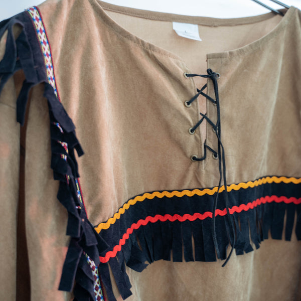 1990-00s brown fake suede ethnic smock jacket -2