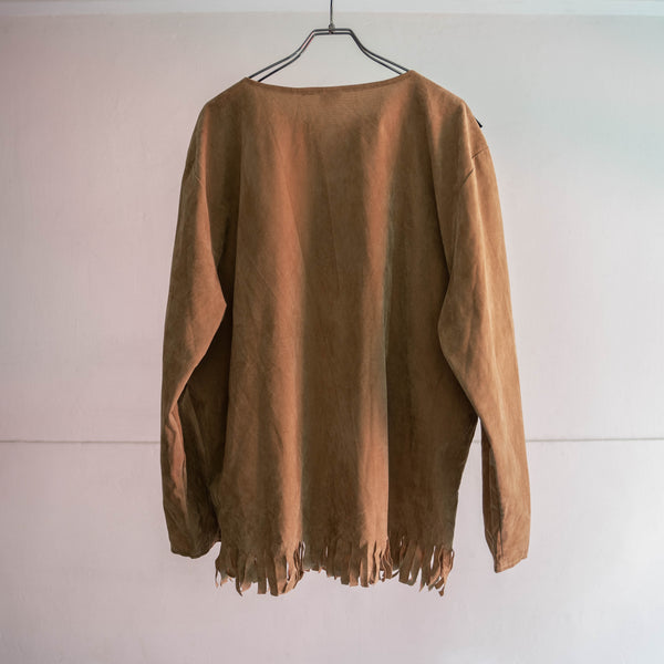 1990-00s brown fake suede ethnic smock jacket -2