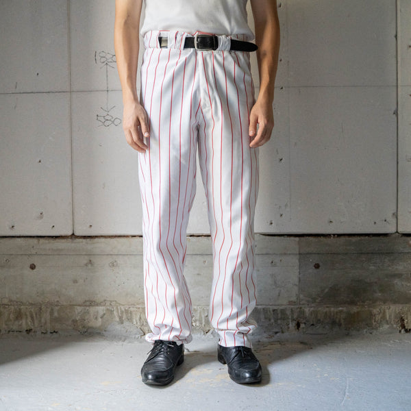 around 1980s white × red stripe baseball uniform pants