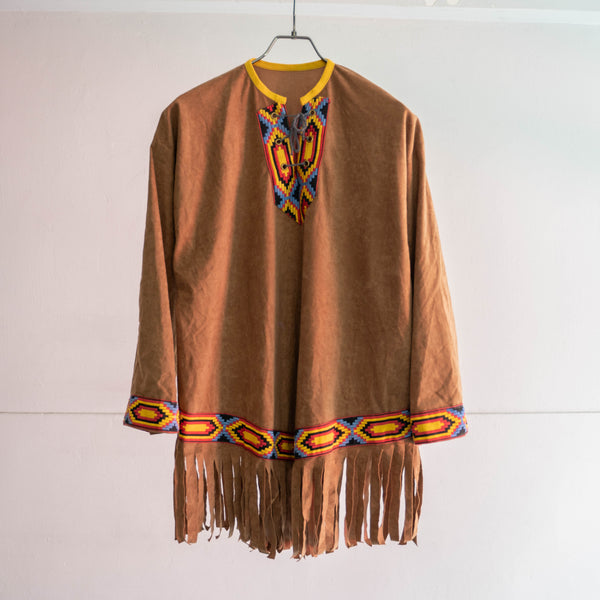 1990-00s brown fake suede ethnic smock jacket -1