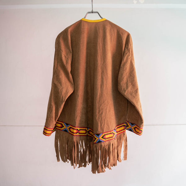 1990-00s brown fake suede ethnic smock jacket -1