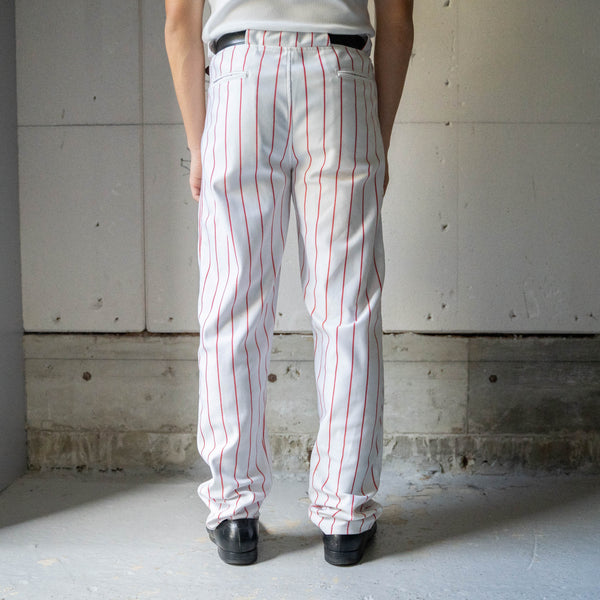 around 1980s white × red stripe baseball uniform pants