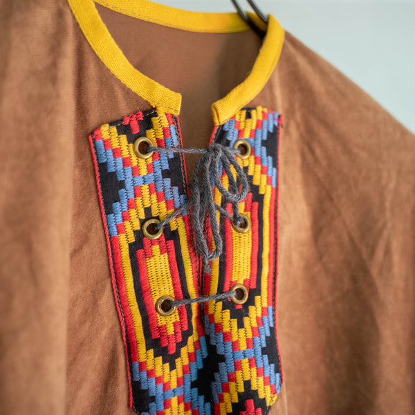 1990-00s brown fake suede ethnic smock jacket -1