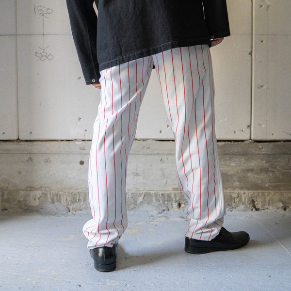 around 1980s white × red stripe baseball uniform pants