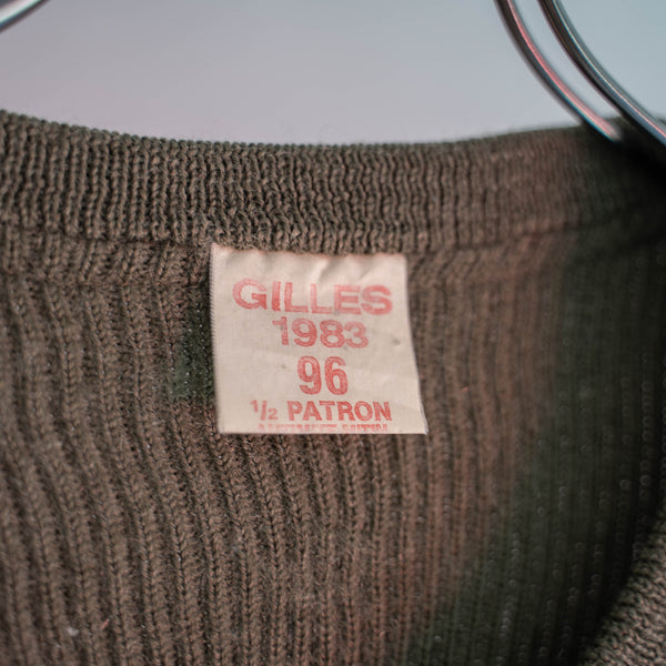 1980s French military olive v neck knit