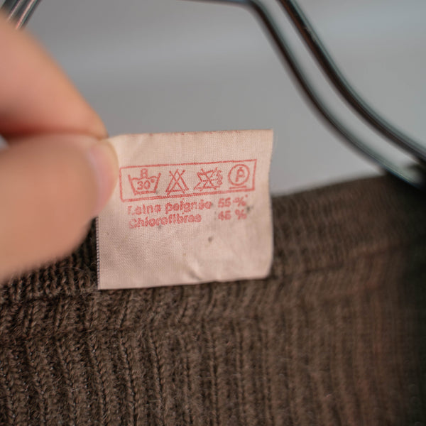 1980s French military olive v neck knit