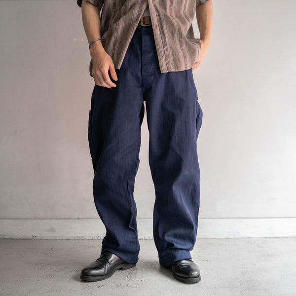 1970-80s Europe navy HBT work pants with cinch back