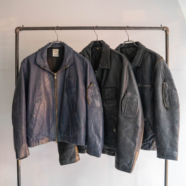 1970-80s French military pilot leather jacket -black color & detachable arms-