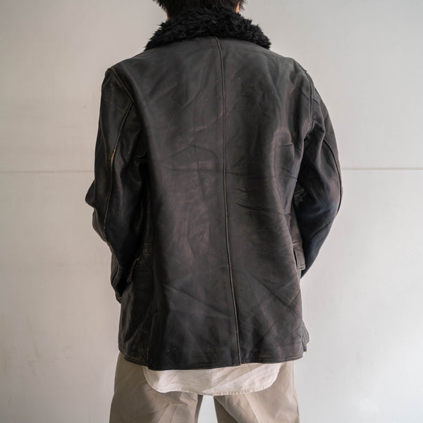 around 1970s France black corbusier leather jacket -with fur-