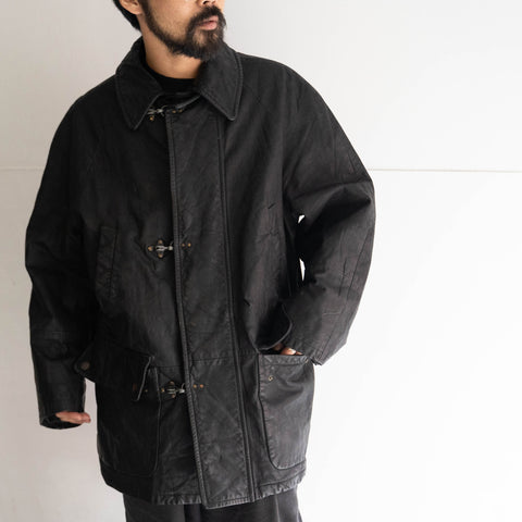 around 1980s Italy raglan sleeve black leather fireman jacket